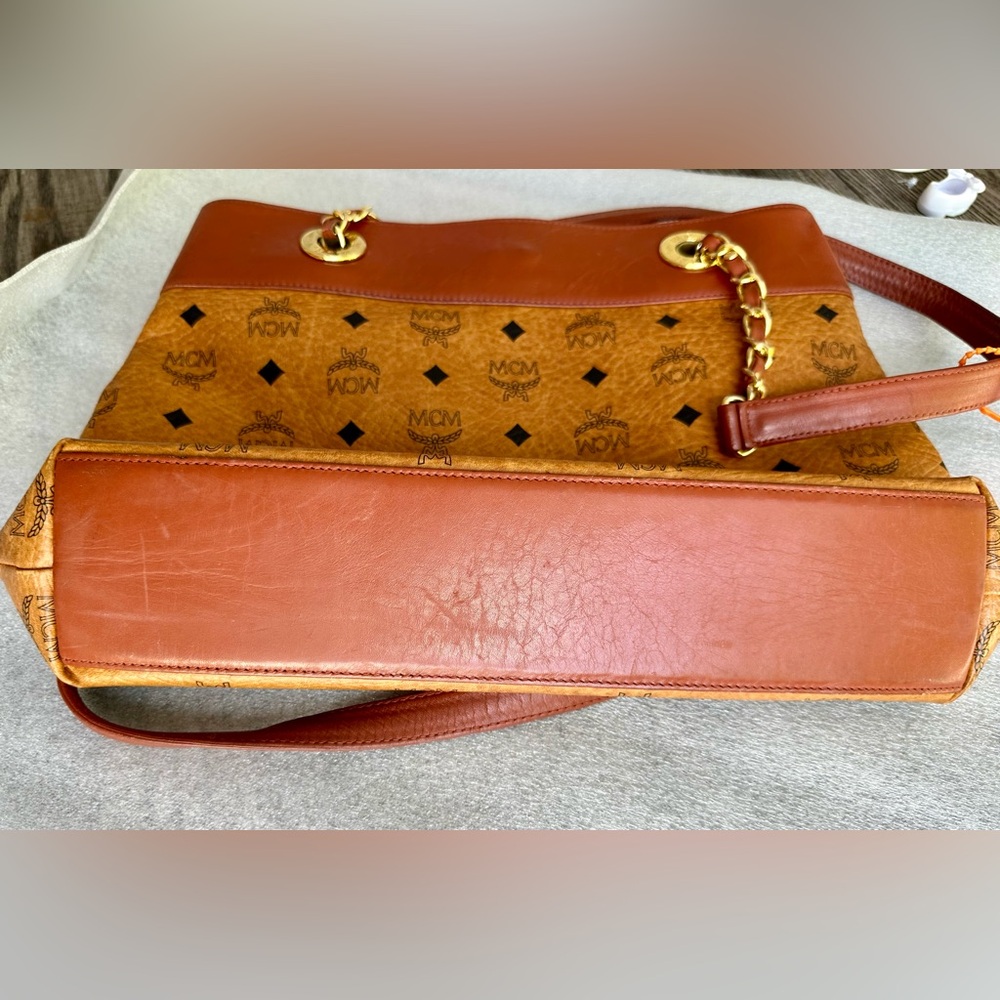 MCM Vicetos Cognac Chain Shoulder Tote Bag - Picture 14 of 16